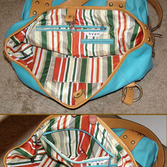 NEW Hype large Leather Shoulder Tote bag Studded Turquoise - Picture 6 of 8